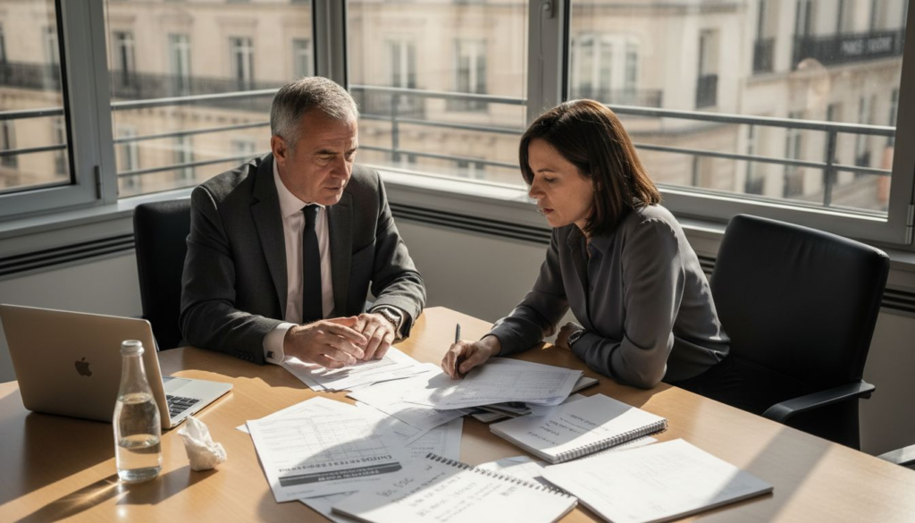 Un conseiller échange avec son client au sujet de la fiscalité immobilière.
